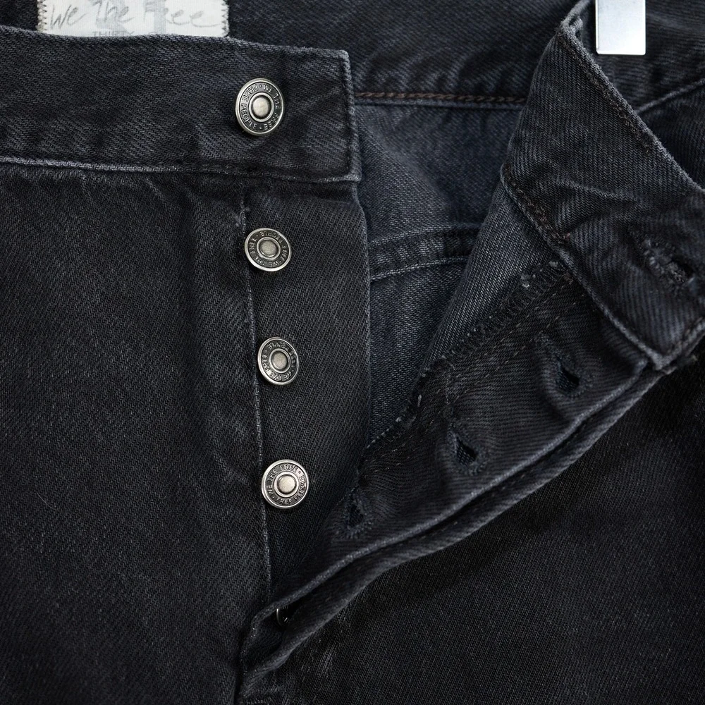 We The Free Free People Black Distressed Straight Leg Jeans Button Fly Size 31